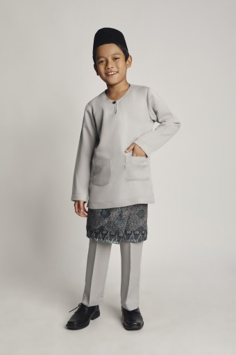 Hafiy Baju Melayu Teluk Belanga Kids Silver Grey